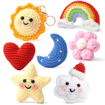 7 Pcs Crochet Accessories Sun Moon Stars Flowers Rainbow Love Clouds