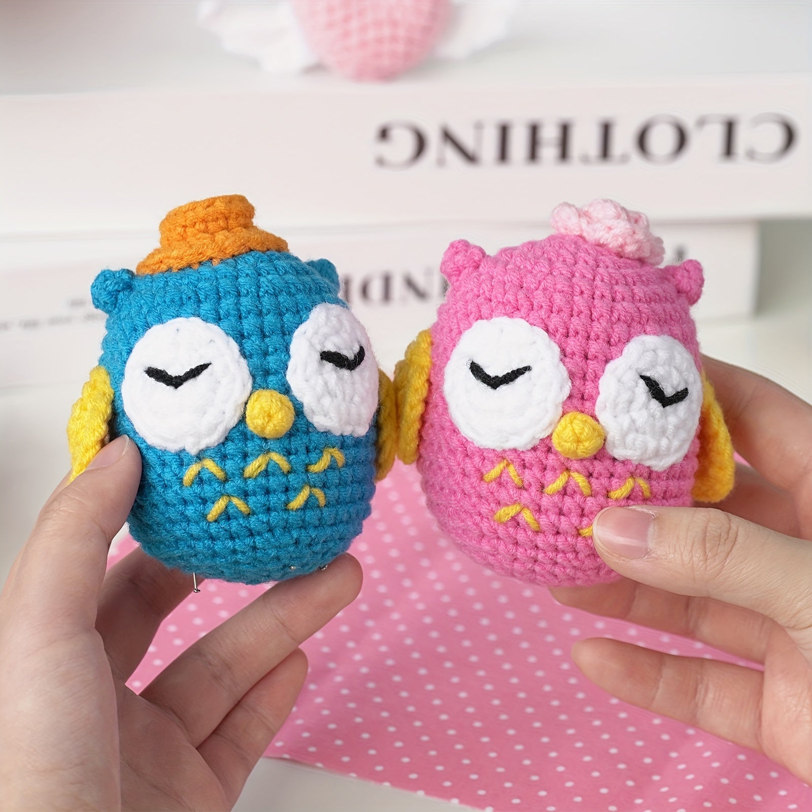 Crochet Starter Set Blue and Pink Owl-WOOHOBBY